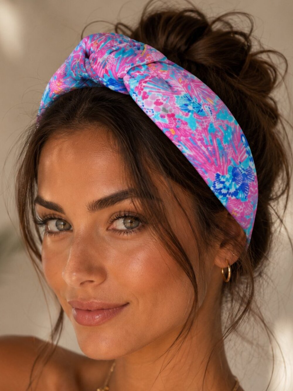 Lilly Pulitzer Pink Coral Knotted Wide Satin Headband Splendor in the Sand NWT